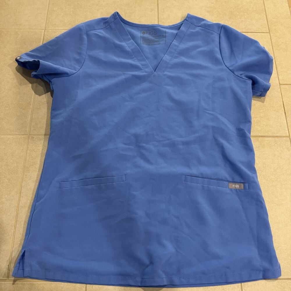 FIGS Scrub Shirt Womens Small Blue Technical Collection V Neck Medical Nurse Top